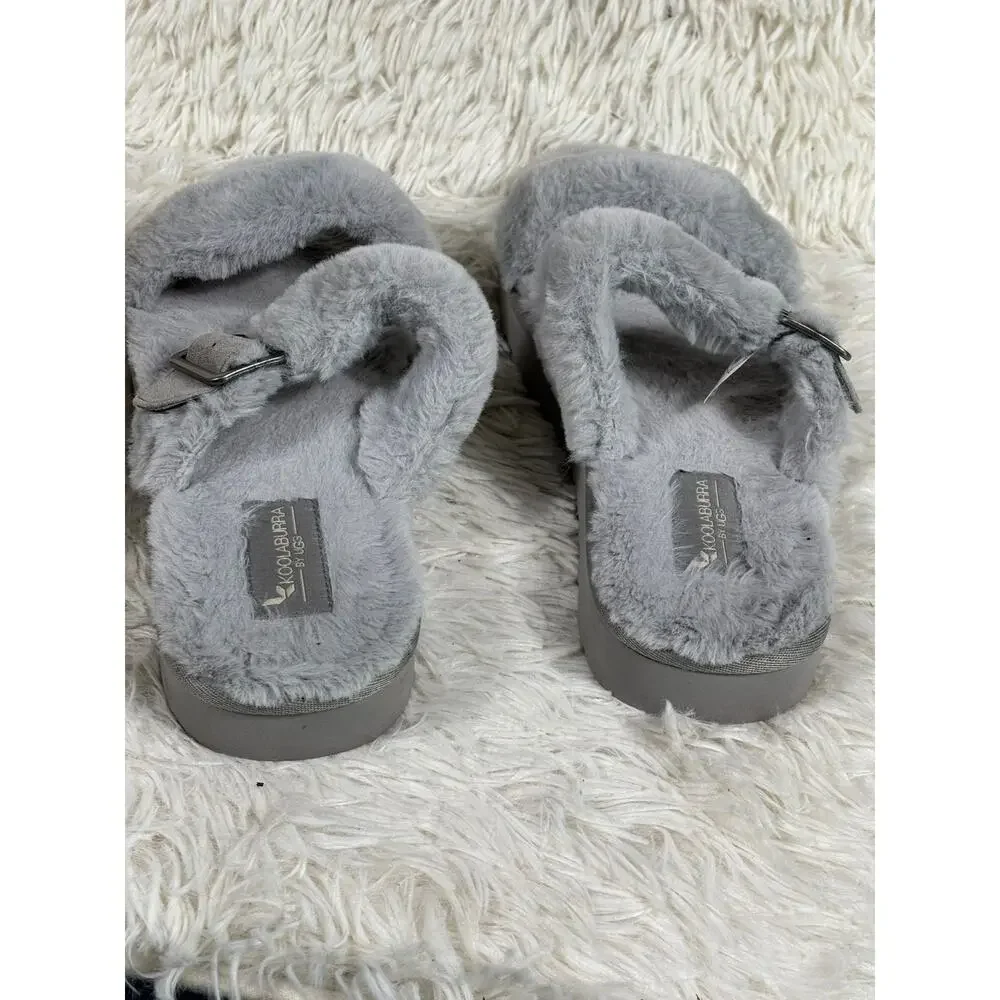 Koolaburra by Ugg Furr-Ah Amphora Slide Sandals Sz 10 Gray Faux Fur 1110213